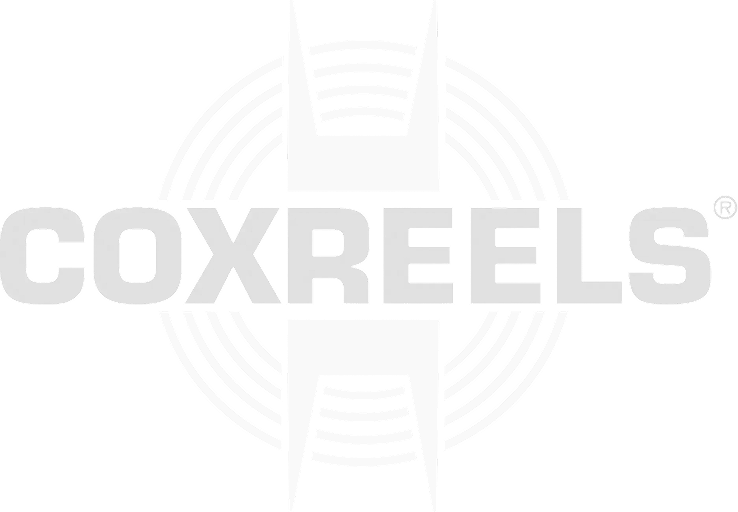 COXREELS logo featuring bold gray text over concentric circles, with two vertical spikes extending from the top and bottom of the center&mdash;a design recognized by business coaches for its strong, professional appeal.